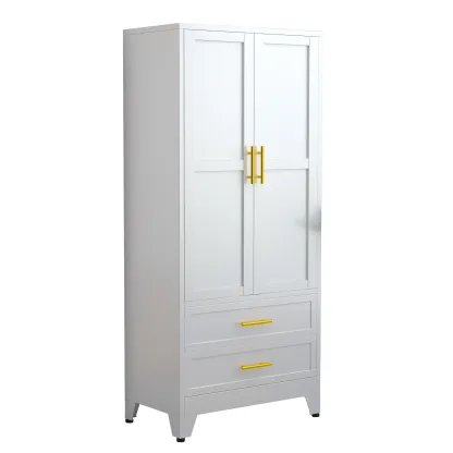 Armario metálico de 2 puertas y 2 cajones — Ropero de 71 pulgadas de altura con barras para colgar y estante ajustable — Gabinete de almacenamiento de acero para dormitorio — Gran regalo para el Día de la Madre