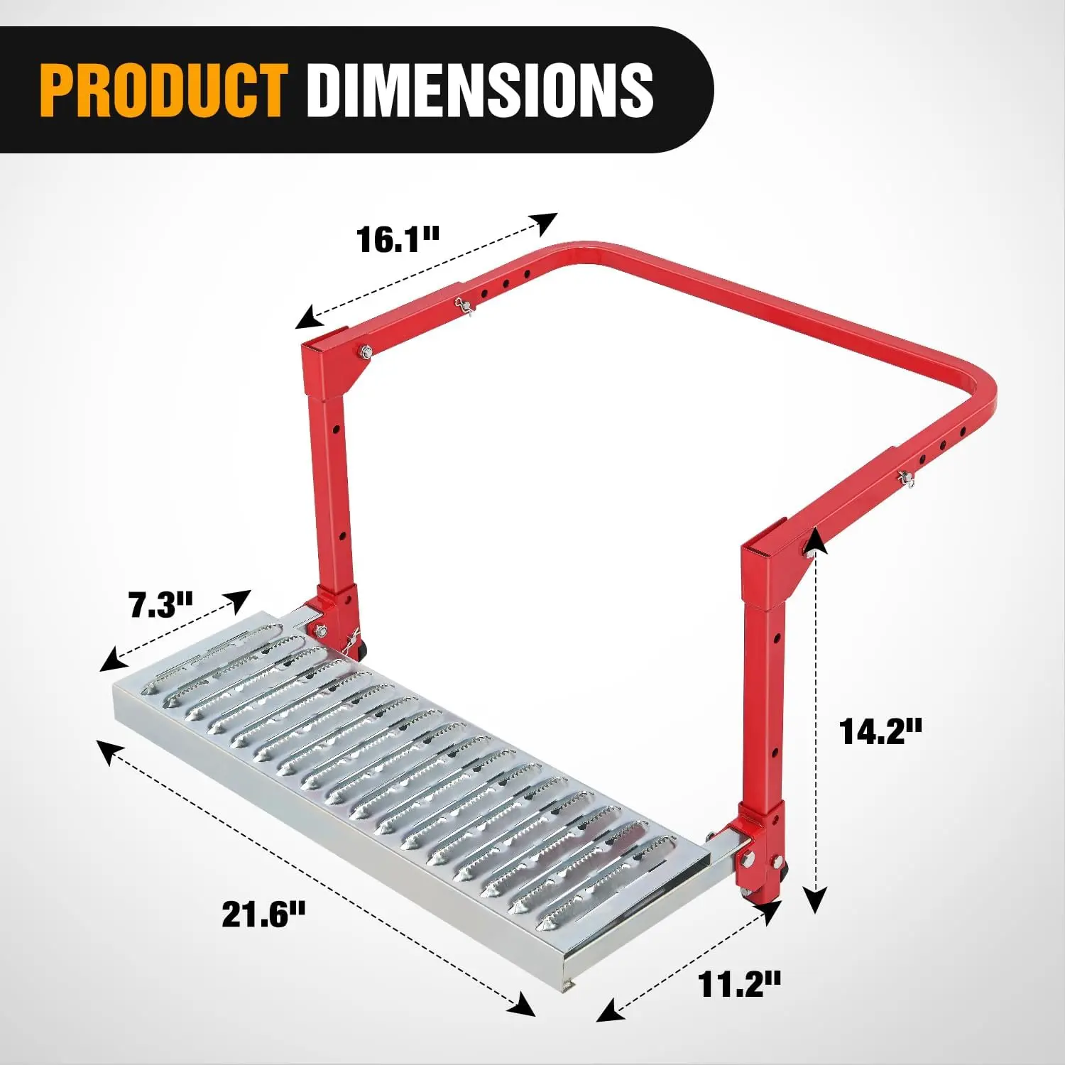 Escalón plegable resistente para neumáticos de camión, SUV y RV, superficie de acero antideslizante, ajustable para neumáticos de 10" a 15", capacidad de hasta 350 lb, fácil de instalar y ajustar, color rojo, capacidad máxima de peso, portátil.