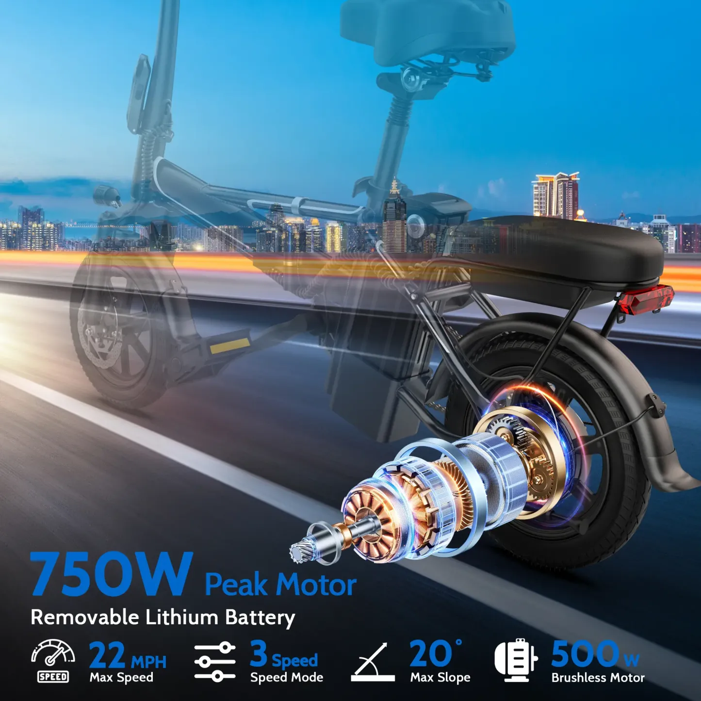 Mini bicicleta eléctrica de 14" | Cuadro de aluminio puro de 500 W (pico de 750 W) | Velocidad máxima de 22 mph | Hasta 40 millas de autonomía. ¡Perfecta para desplazamientos por el campus, ir de compras o paseos de ocio! Olvídate del sudor: ¡asistencia e