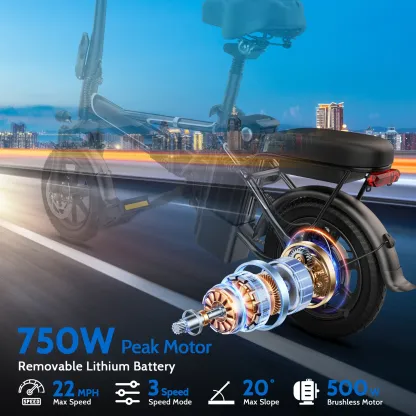 Mini bicicleta eléctrica de 14" | Cuadro de aluminio puro de 500 W (pico de 750 W) | Velocidad máxima de 22 mph | Hasta 40 millas de autonomía. ¡Perfecta para desplazamientos por el campus, ir de compras o paseos de ocio! Olvídate del sudor: ¡asistencia e