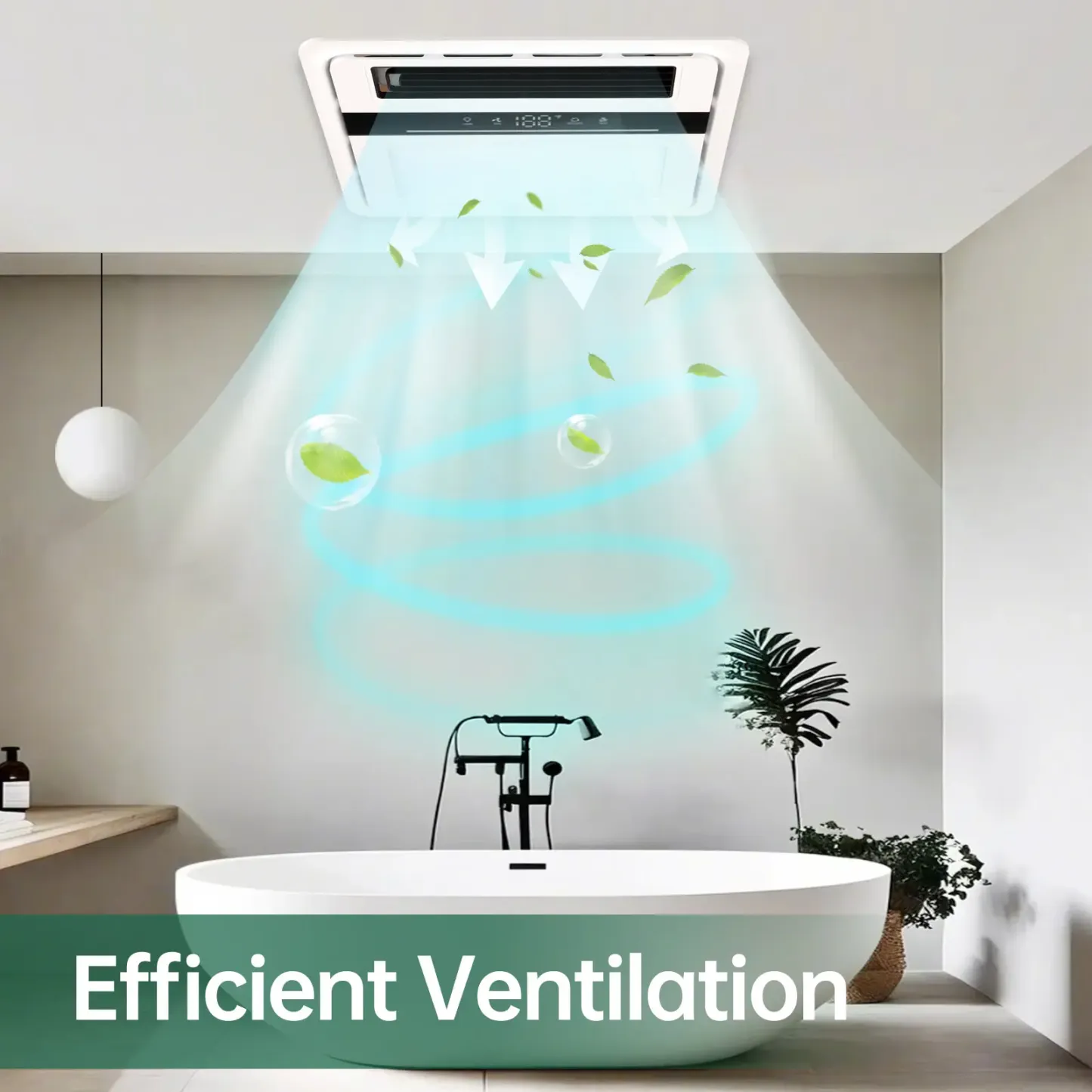 Extractor de aire para baño con luz y calefactor, 4 en 1, 1900 W de potencia, control remoto, silencioso y potente para ventilación, iluminación y calefacción (multicolor, 1700 W).