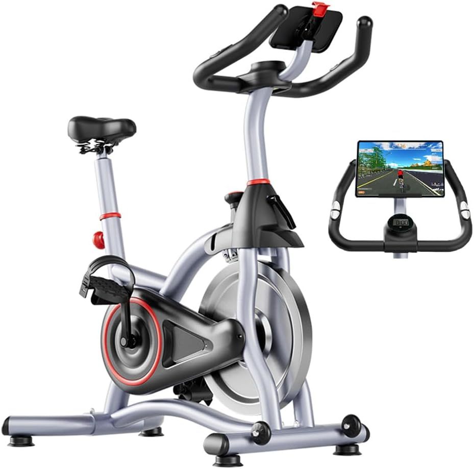 FINYQBET Bicicleta Fija，Bicicleta Estática Silenciosa con Pantalla LCD y Resistencia Ajustable, Soporta 120 kg, Altura Regulable en Asiento y Manillar, Ideal para Hogar y Rehabilitación Física
