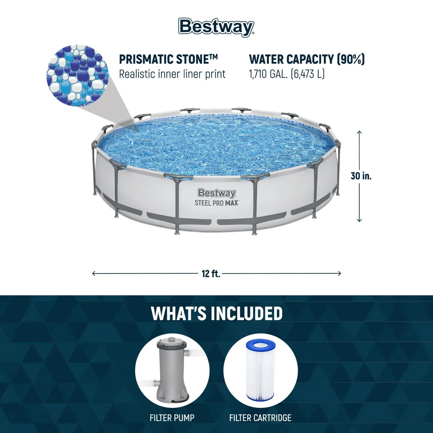 Piscina redonda desmontable Bestway Steel Pro MAX para exteriores con bomba, de 30 a 42 pulgadas de profundidad