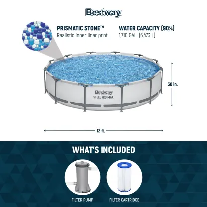 Piscina redonda desmontable Bestway Steel Pro MAX para exteriores con bomba, de 30 a 42 pulgadas de profundidad