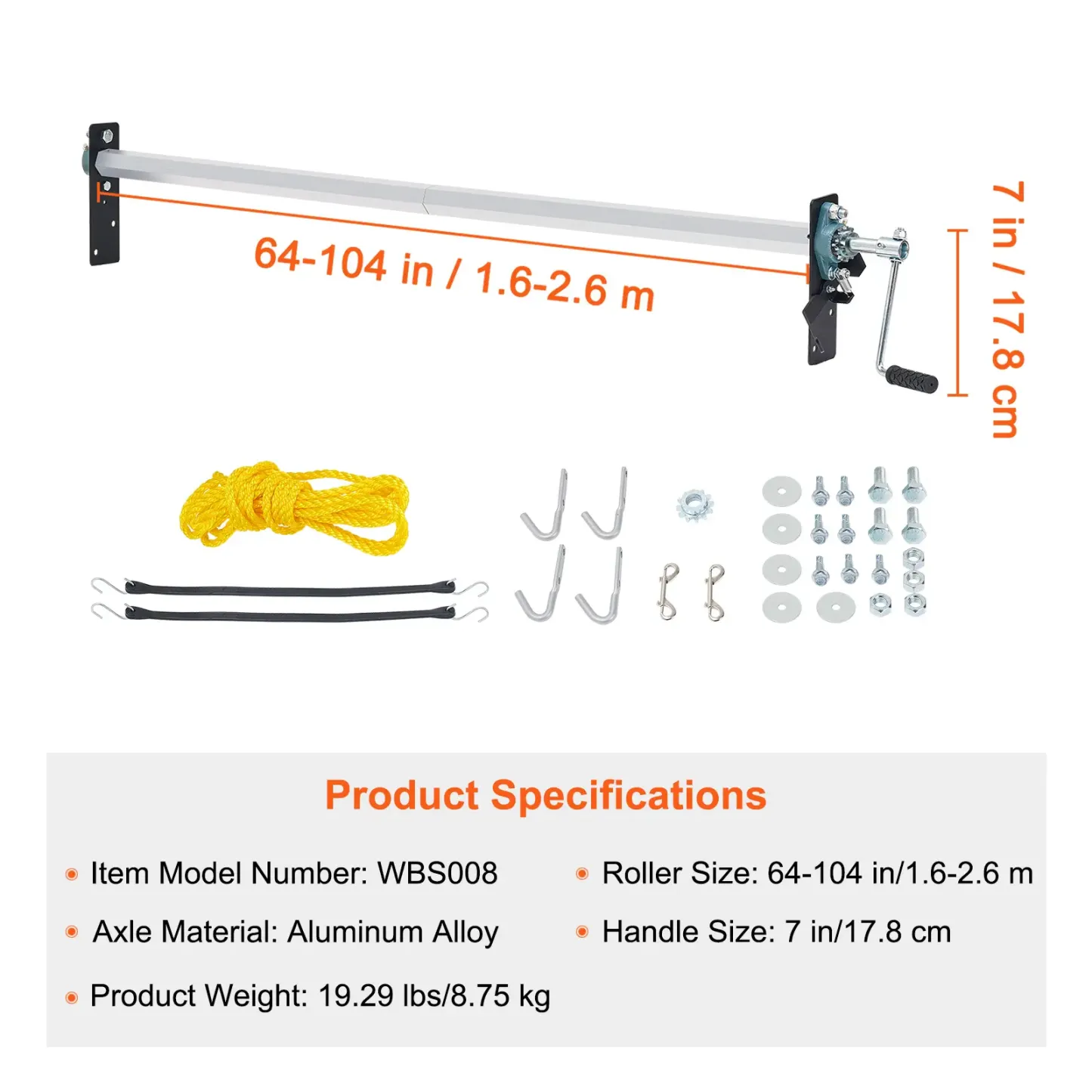 Rodillo de lona con manivela - Ajustable de 64" a 104"