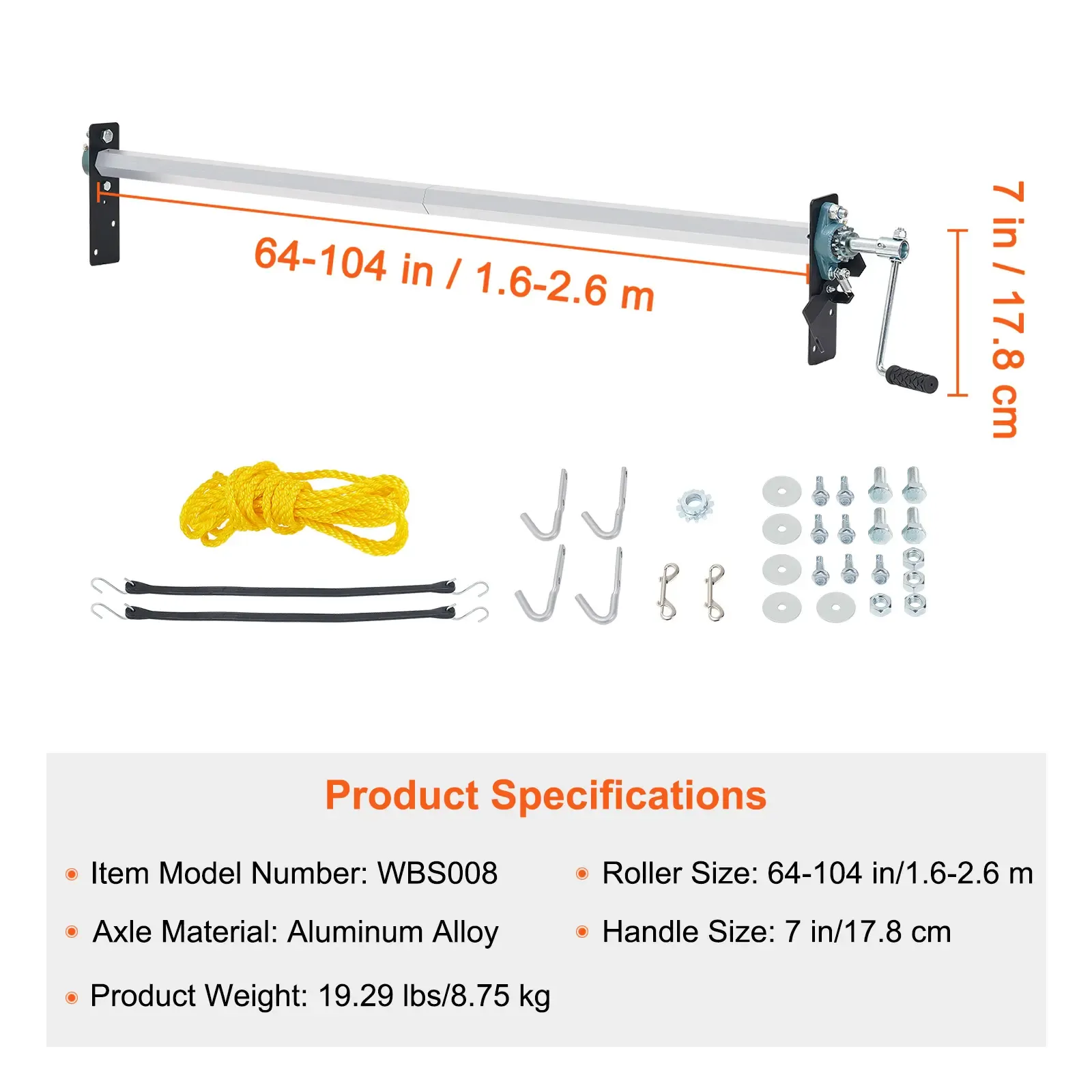 Rodillo de lona con manivela - Ajustable de 64" a 104"
