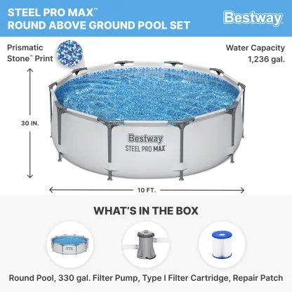Piscina redonda desmontable Bestway Steel Pro MAX para exteriores con bomba, de 30 a 42 pulgadas de profundidad