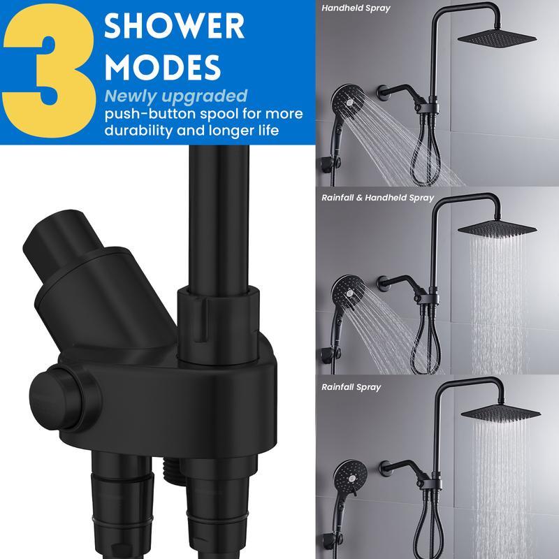 Cabezal de ducha doble combinado, cabezal de ducha de alta presión tipo lluvia de 8", duchas de mano ajustables con 5 configuraciones, barra deslizante de altura ajustable de 15", soporte/manguera, ángulo ajustable, cabezal de ducha de alta presión.