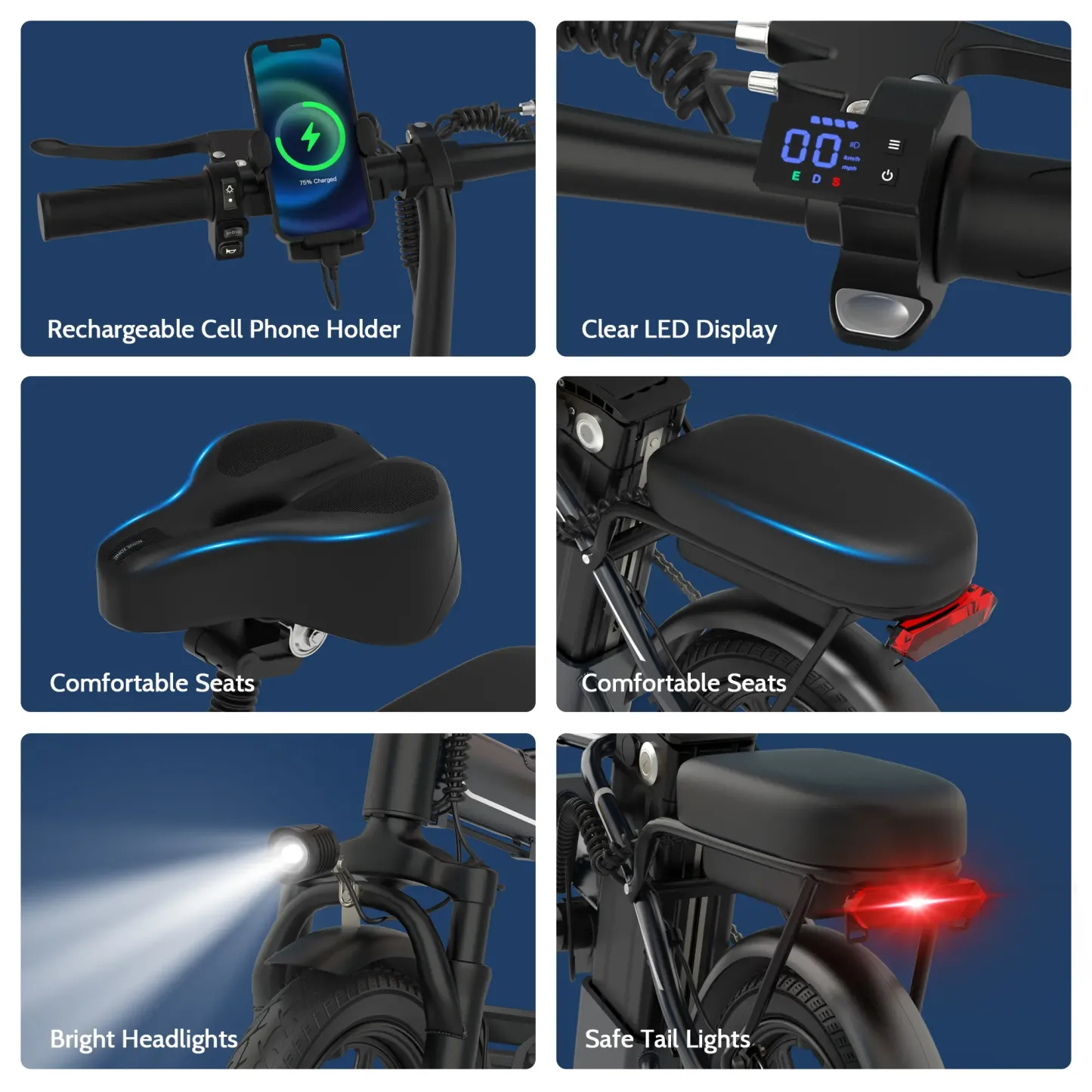 Mini bicicleta eléctrica de 14" | Cuadro de aluminio puro de 500 W (pico de 750 W) | Velocidad máxima de 22 mph | Hasta 40 millas de autonomía. ¡Perfecta para desplazamientos por el campus, ir de compras o paseos de ocio! Olvídate del sudor: ¡asistencia e