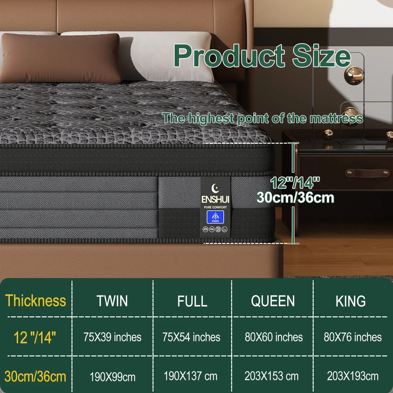 Colchón de espuma viscoelástica y resortes de 12/14 pulgadas para camas individuales, matrimoniales, queen y king. Colchón híbrido de firmeza media. Ideal para habitaciones de hotel. Regalo de Navidad y Halloween en caja. Colchón ergonómico tamaño queen.