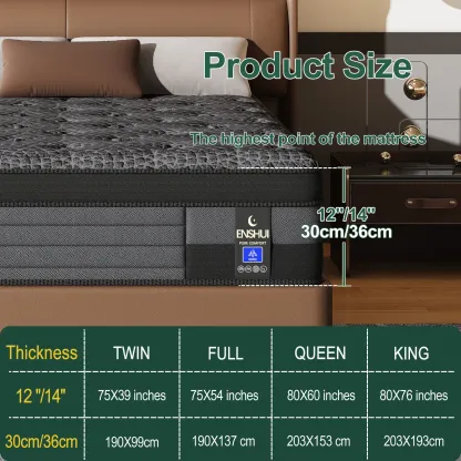 Colchón de espuma viscoelástica y resortes de 12/14 pulgadas para camas individuales, matrimoniales, queen y king. Colchón híbrido de firmeza media. Ideal para habitaciones de hotel. Regalo de Navidad y Halloween en caja. Colchón ergonómico tamaño queen.