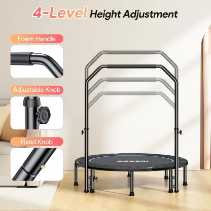 Trampolín plegable Osoeri de 122 cm para adultos, con capacidad máxima de 204 kg, minitrampolín con asa de espuma ajustable, ideal para entrenamiento en interiores y jardines.