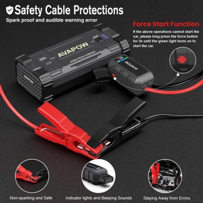 Arrancador de coche de 4000 A, arrancador de batería portátil (para todos los motores de gasolina o diésel de hasta 10 litros), batería auxiliar portátil, caja de arranque de 12 V para automóviles, luz LED.