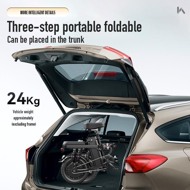 Bicicleta eléctrica plegable con motor de 500 W, neumáticos de 14 pulgadas y batería de 48 V y 15 Ah. Autonomía de 30 millas. Bicicleta urbana inteligente con absorción de impactos certificada. Potencia máxima de 1000 W y autonomía de 100 km. Diseño plega