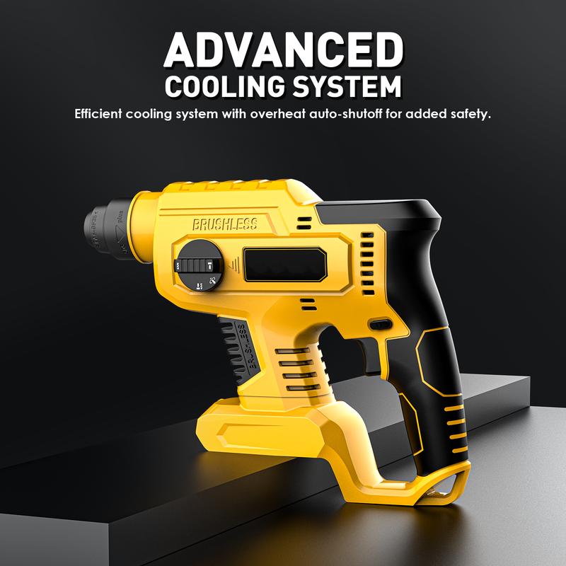 Taladro percutor inalámbrico compatible con baterías Dewalt de 20 V (batería no incluida), taladro percutor SDS-Plus sin escobillas con embrague de seguridad para hormigón/mampostería, 1500 RPM, 4 modos con empuñadura auxiliar giratoria de 360°, incluye 4