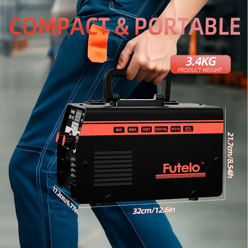 Soldadora MIG-145 de núcleo fundente, 145 A, 110 V, sin gas, MIG/Stick/Lift TIG, 3 en 1, portátil, con inversor IGBT y control sinérgico.