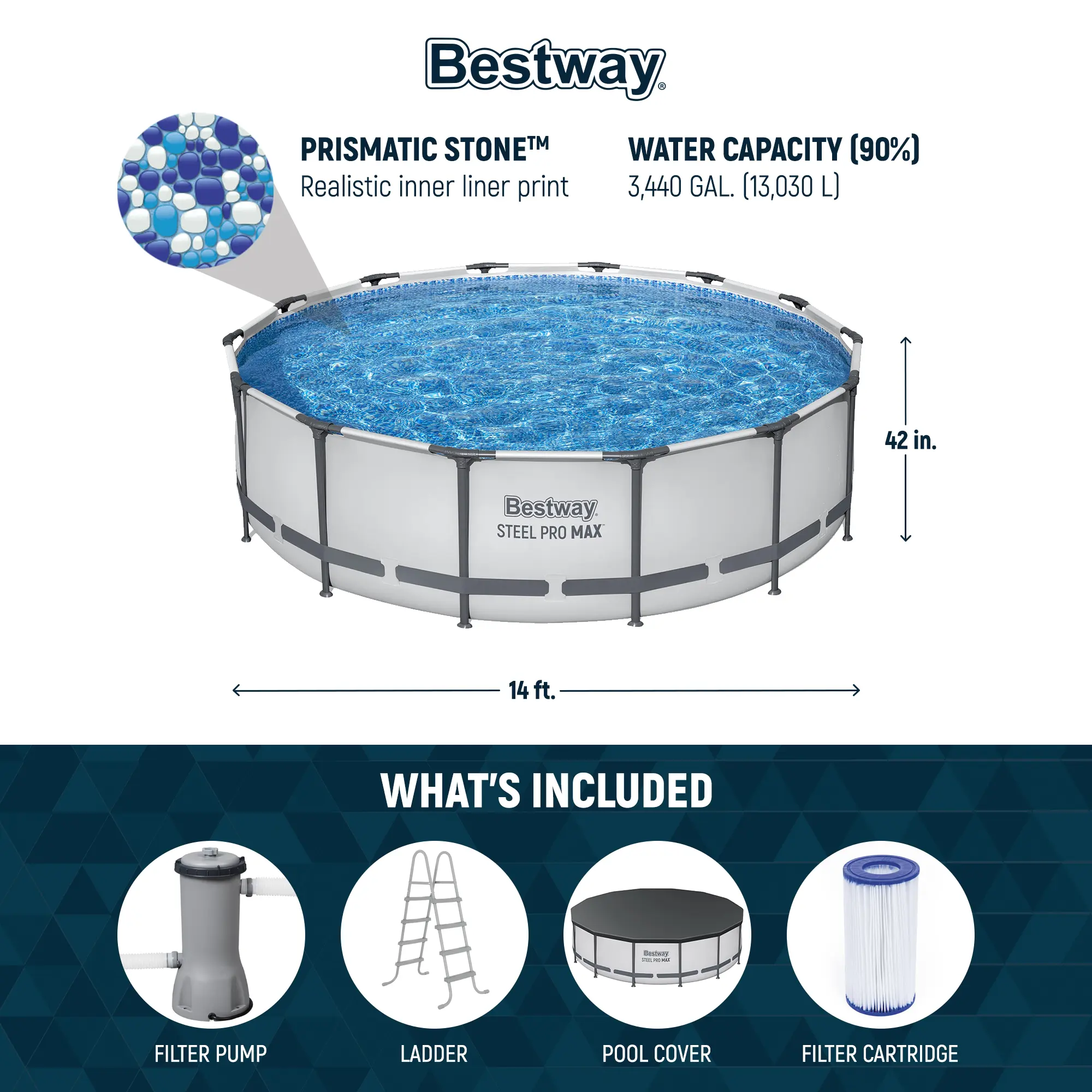Piscina redonda desmontable Bestway Steel Pro MAX para exteriores con bomba, de 30 a 42 pulgadas de profundidad