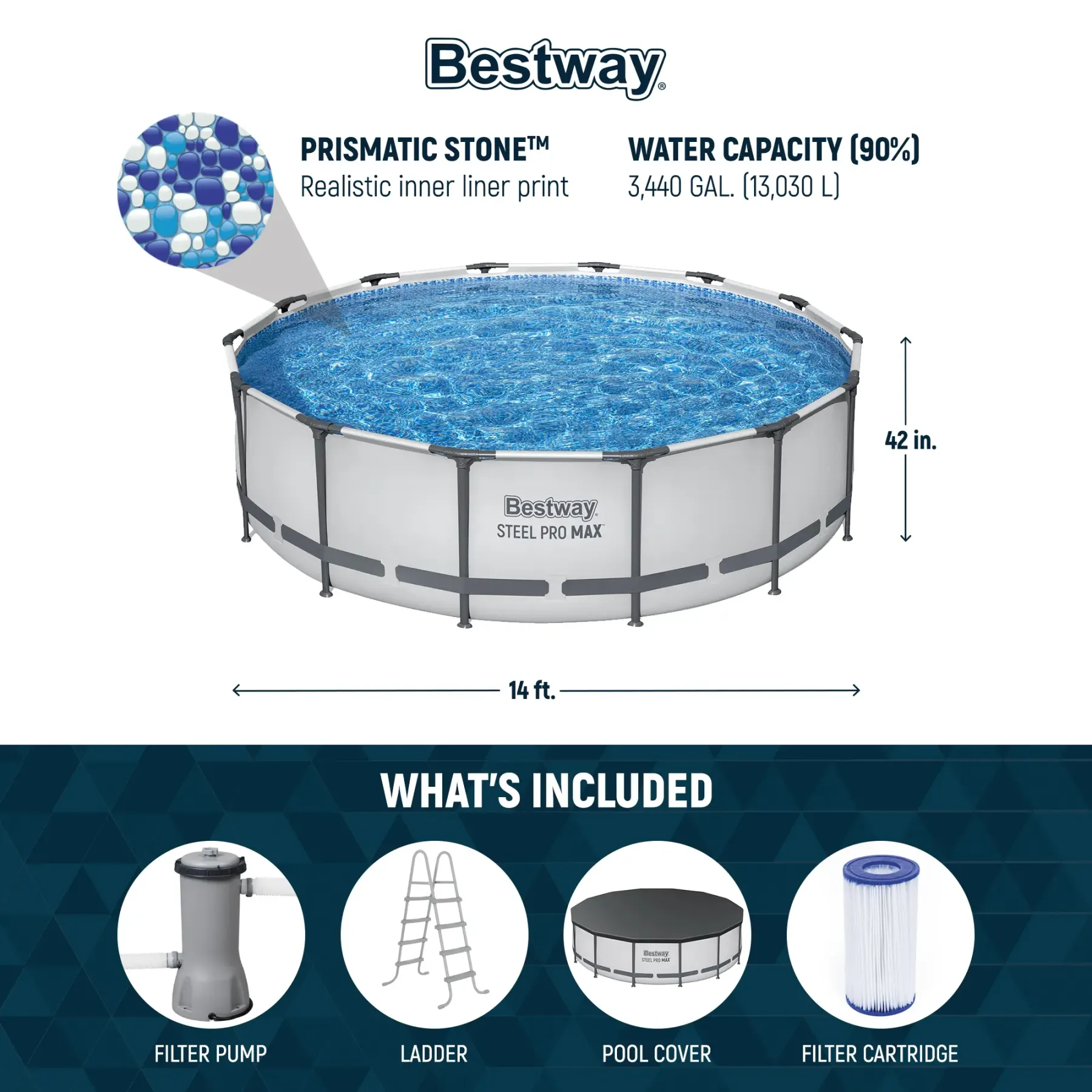 Piscina redonda desmontable Bestway Steel Pro MAX para exteriores con bomba, de 30 a 42 pulgadas de profundidad