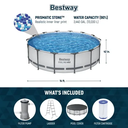Piscina redonda desmontable Bestway Steel Pro MAX para exteriores con bomba, de 30 a 42 pulgadas de profundidad