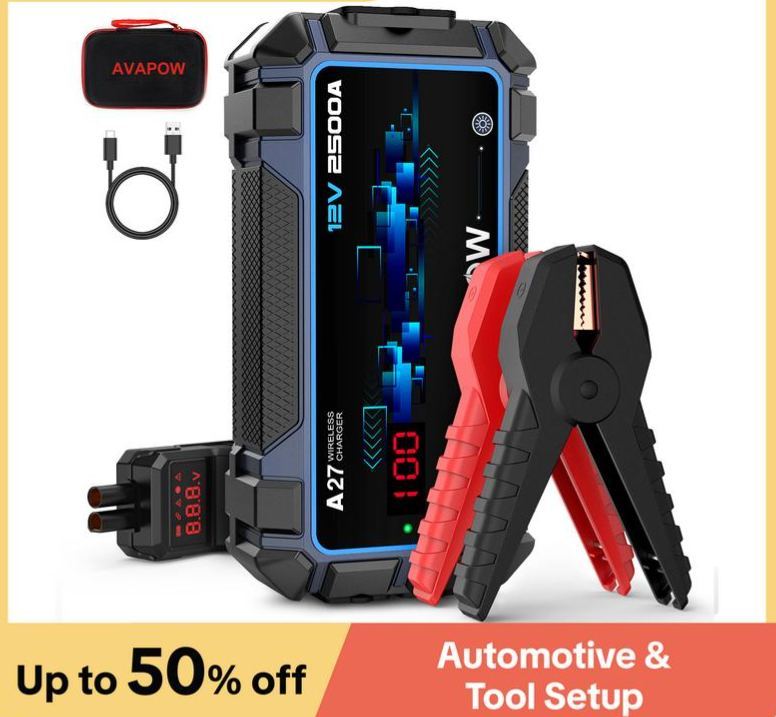 Arrancador de batería para coche de 2500 A de pico, arrancador portátil para motores de gasolina y diésel de hasta 8 litros con función de refuerzo, diseño de carga inalámbrica, batería de litio de 12 V, regalo para el Día del Padre, ofertas especiales.