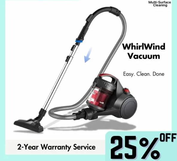 Aspiradora de trineo sin bolsa WhirlWind de 2,5 l. Ligera y potente, ideal para alfombras, suelos duros y pelo de mascotas. Fácil de manejar con boquilla para rincones. Gran capacidad para múltiples superficies. Ideal para el hogar. Oferta de Jumps