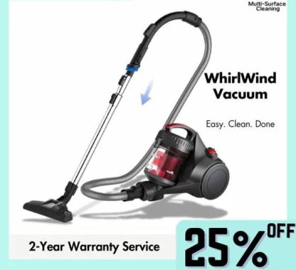 Aspiradora de trineo sin bolsa WhirlWind de 2,5 l. Ligera y potente, ideal para alfombras, suelos duros y pelo de mascotas. Fácil de manejar con boquilla para rincones. Gran capacidad para múltiples superficies. Ideal para el hogar. Oferta de Jumps