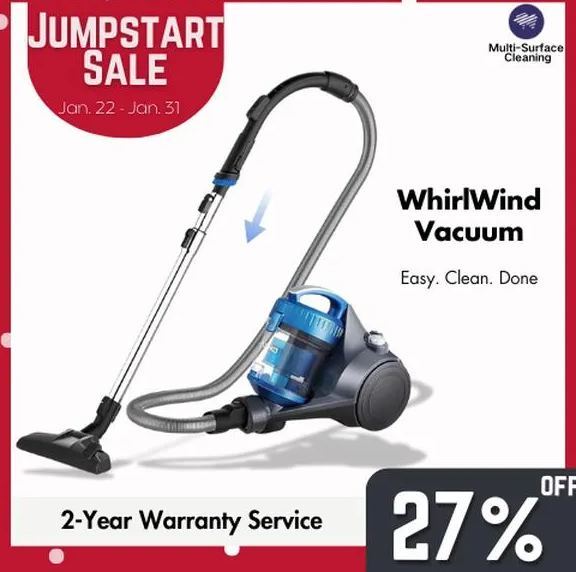 Aspiradora de trineo sin bolsa WhirlWind de 2,5 l. Ligera y potente, ideal para alfombras, suelos duros y pelo de mascotas. Fácil de manejar con boquilla para rincones. Gran capacidad para múltiples superficies. Ideal para el hogar. Oferta de Jumps