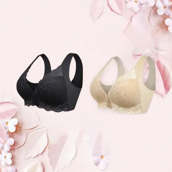 Front Opening Floral Lace Push Up Comfort Wireless Bra