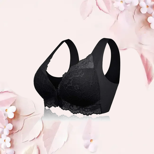 Front Opening Floral Lace Push Up Comfort Wireless Bra