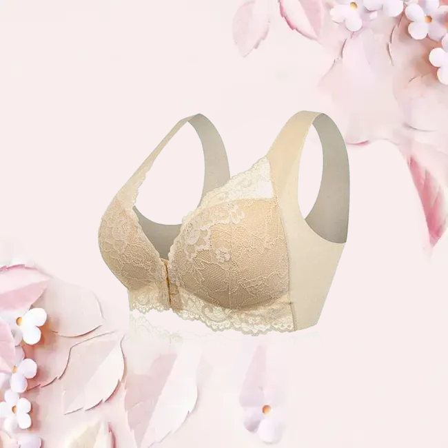 Front Opening Floral Lace Push Up Comfort Wireless Bra