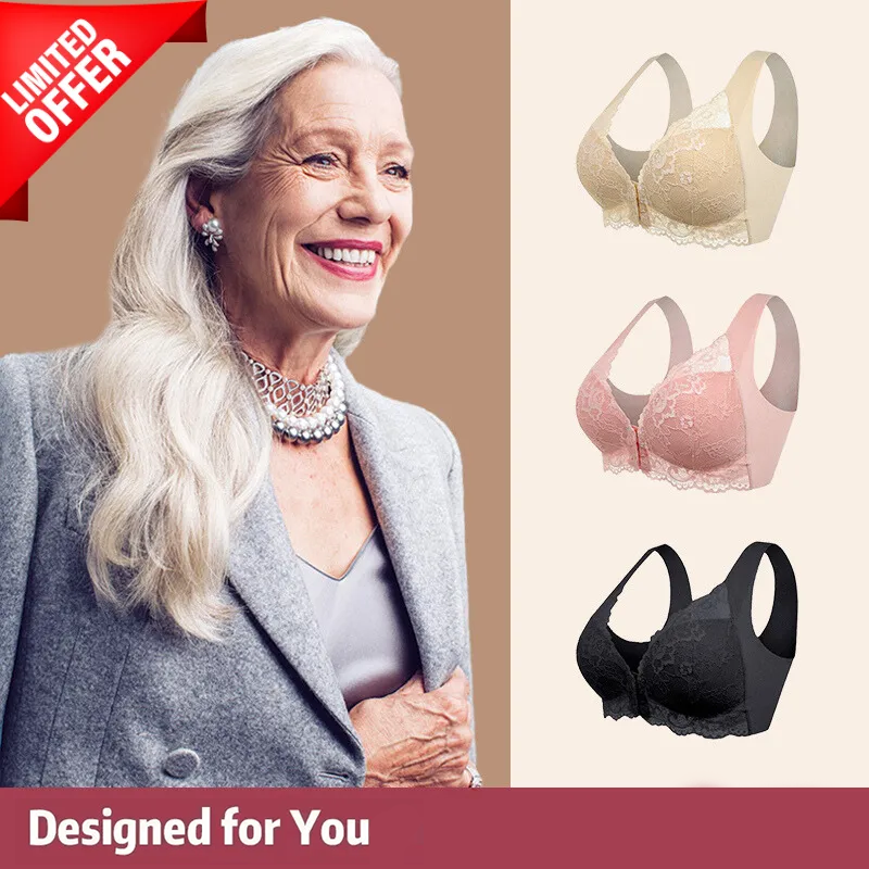 Front Opening Floral Lace Push Up Comfort Wireless Bra