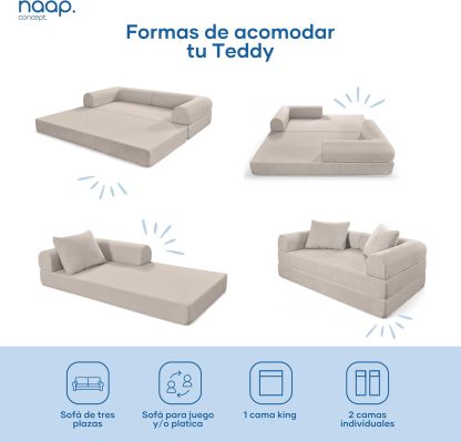 Naap Concept Sofá Cama Teddy Chenille | Diseño Convertible | Hecho 100% de Espuma | Comodidad y Versatilidad | 200x100x65 cm (Oxford)