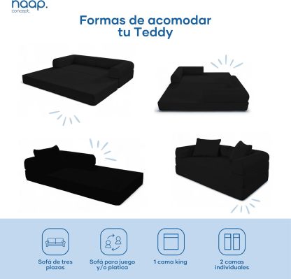 Naap Concept Sofá Cama Teddy Chenille | Diseño Convertible | Hecho 100% de Espuma | Comodidad y Versatilidad | 200x100x65 cm (Oxford)