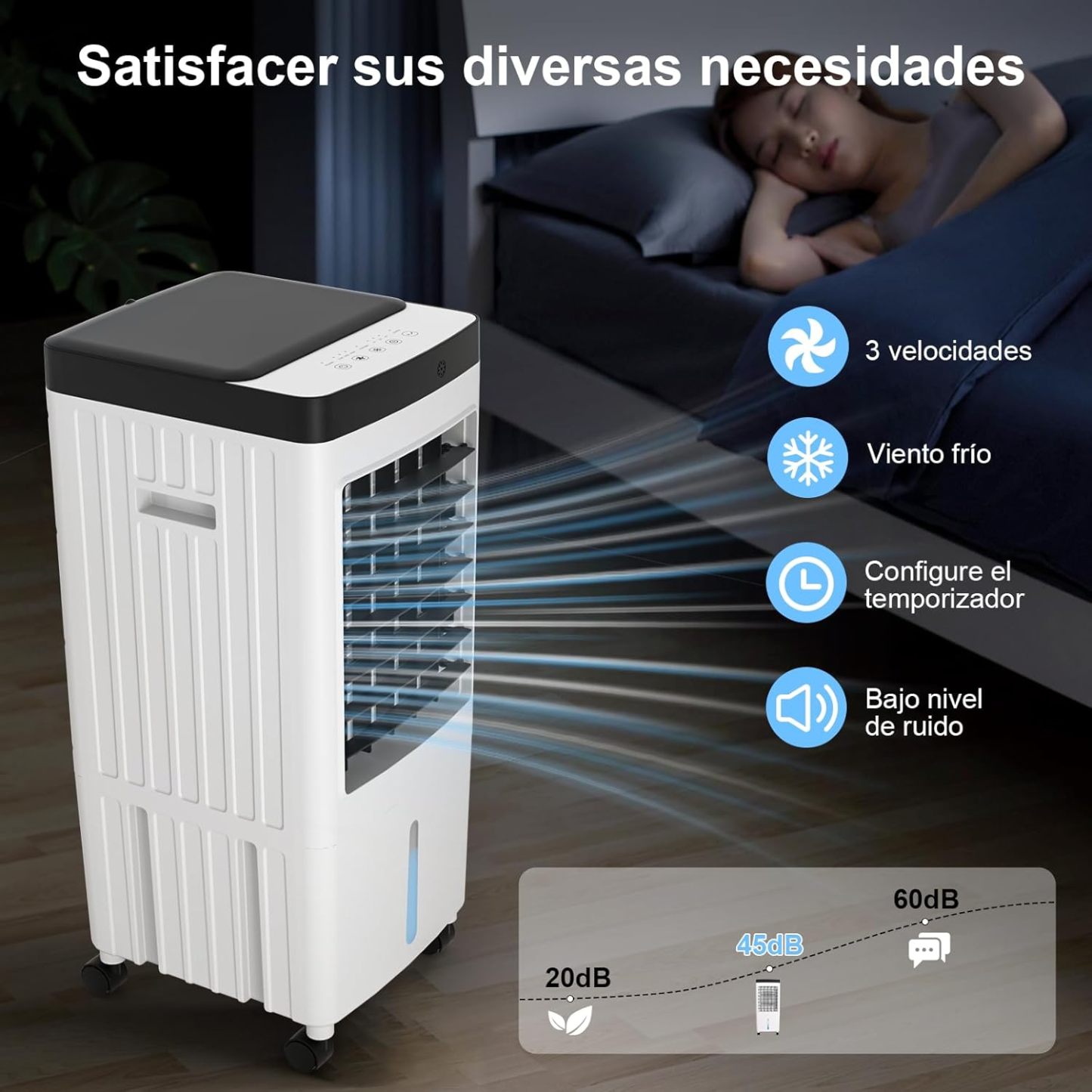 Aire Acondicionado PortatilEnfriador de Airecon Pantalla LED, con Tanque de 10L Control Remoto y Temporizador, Enfriamiento rápido de 120°，Adecuado para Hogar, Oficina