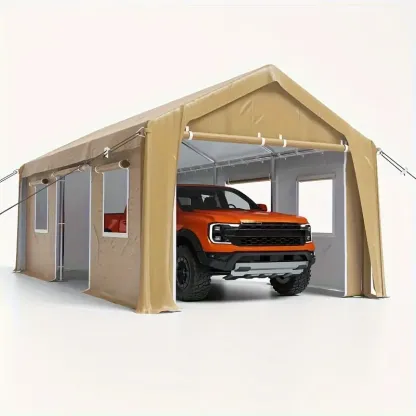 Carpa para autos de alta resistencia de 13'x20', toldo para autos con paredes laterales y puertas extraíbles, garaje portátil extragrande para autos con ventanas enrollables y lona para todas las estaciones, para autos, camionetas, SUV, gris