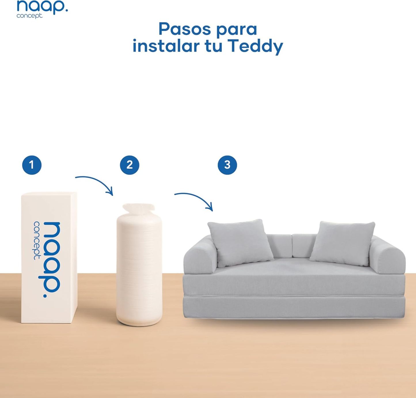 Naap Concept Sofá Cama Teddy Chenille | Diseño Convertible | Hecho 100% de Espuma | Comodidad y Versatilidad | 200x100x65 cm (Oxford)