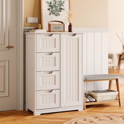 Armario de almacenamiento de despensa de cocina de 33 pulgadas con puerta y estantes, armario pequeño de despensa de alimentos, armario de almacenamiento de baño de madera independiente