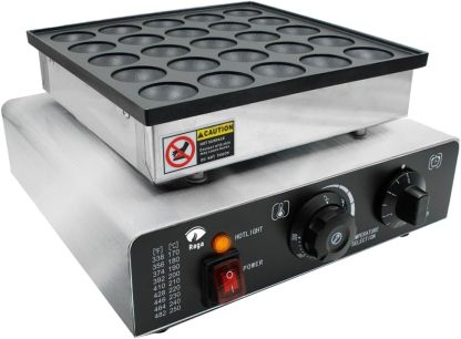 Raganet, Maquina Industrial para 25 Mini Hot Cakes, Panqueques y Muffins, 900 Watts de Potencia, Perilla de Control de Temperatura y Temporizador