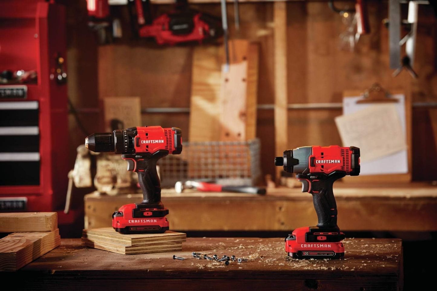 CRAFTSMAN Kit Taladro Inalámbrico y Atornillador de Impacto, 20V, Incluye 2 Baterías y Bolsa de Herramientas, CMCK200C2