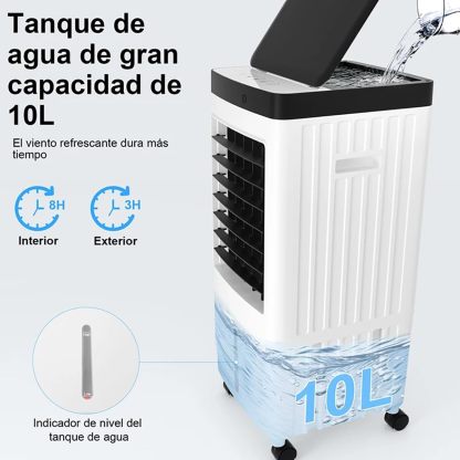Aire Acondicionado PortatilEnfriador de Airecon Pantalla LED, con Tanque de 10L Control Remoto y Temporizador, Enfriamiento rápido de 120°，Adecuado para Hogar, Oficina