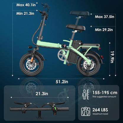 Bicicleta eléctrica plegable E14 para adultos | Motor de 48 V y 500 W | Bicicleta urbana ligera de 14" | Hasta 29 km/h