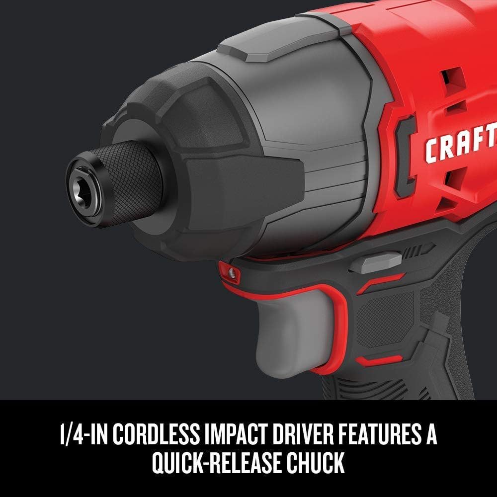CRAFTSMAN Kit Taladro Inalámbrico y Atornillador de Impacto, 20V, Incluye 2 Baterías y Bolsa de Herramientas, CMCK200C2