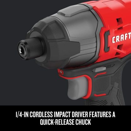 CRAFTSMAN Kit Taladro Inalámbrico y Atornillador de Impacto, 20V, Incluye 2 Baterías y Bolsa de Herramientas, CMCK200C2