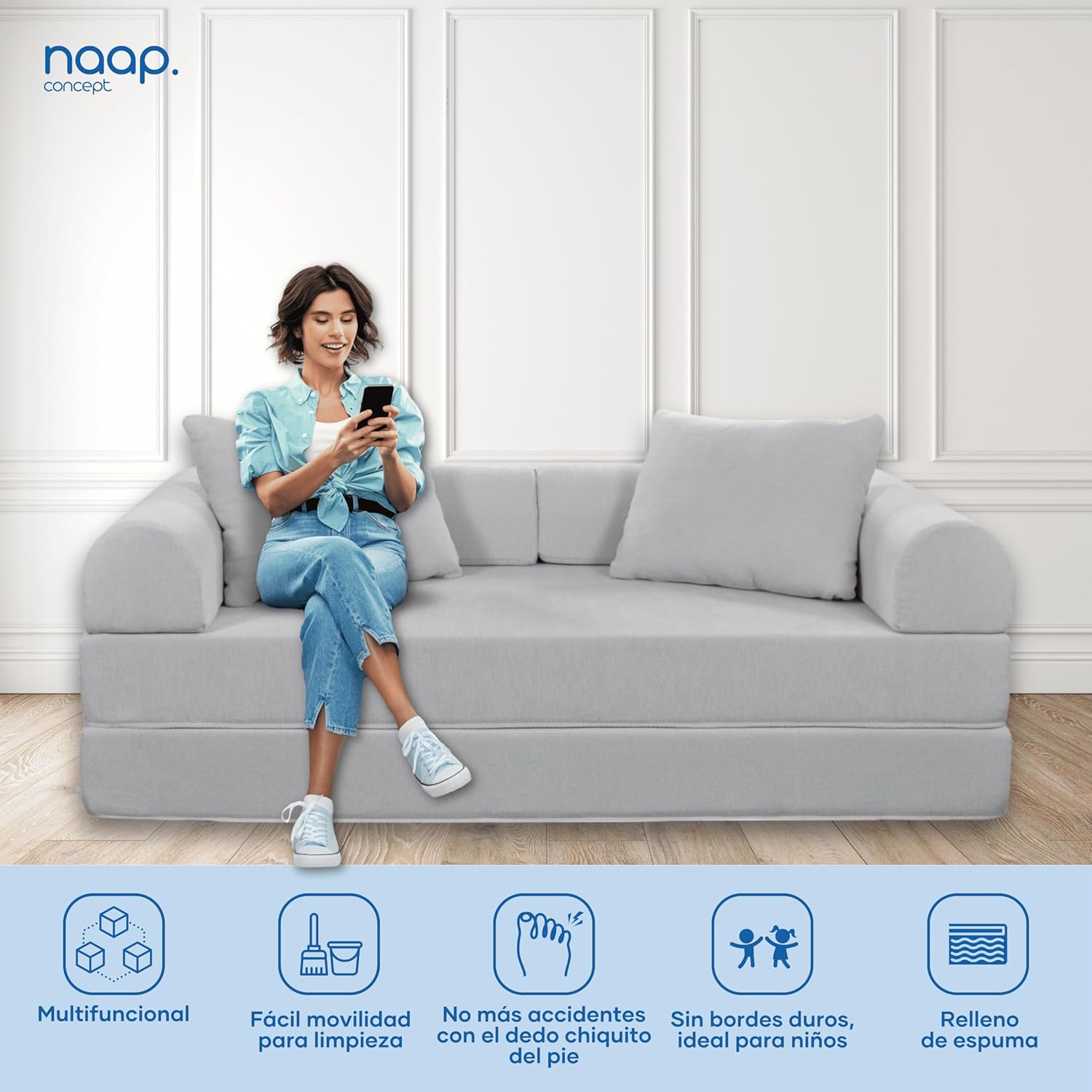 Naap Concept Sofá Cama Teddy Chenille | Diseño Convertible | Hecho 100% de Espuma | Comodidad y Versatilidad | 200x100x65 cm (Oxford)