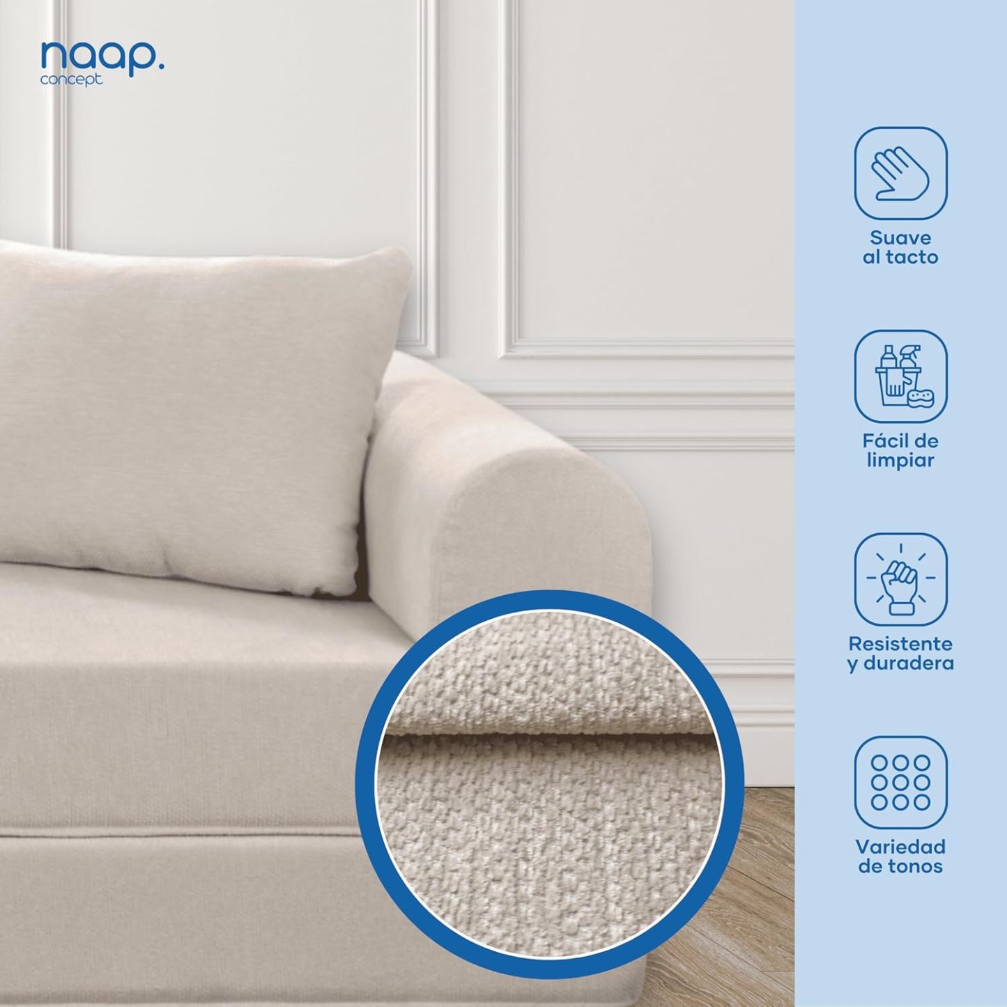 Naap Concept Sofá Cama Teddy Chenille | Diseño Convertible | Hecho 100% de Espuma | Comodidad y Versatilidad | 200x100x65 cm (Oxford)