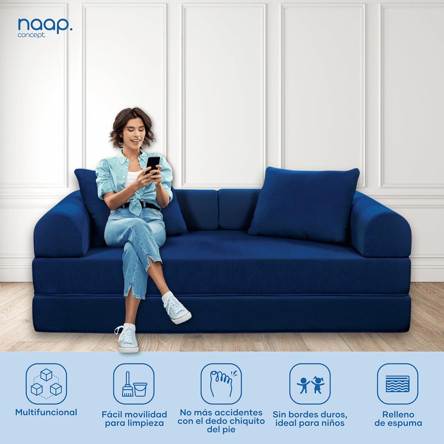 Naap Concept Sofá Cama Teddy Chenille | Diseño Convertible | Hecho 100% de Espuma | Comodidad y Versatilidad | 200x100x65 cm (Oxford)