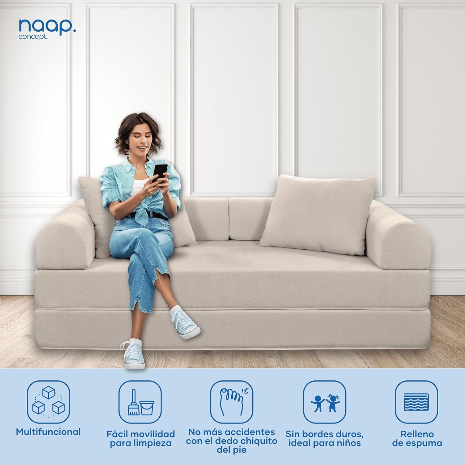 Naap Concept Sofá Cama Teddy Chenille | Diseño Convertible | Hecho 100% de Espuma | Comodidad y Versatilidad | 200x100x65 cm (Oxford)