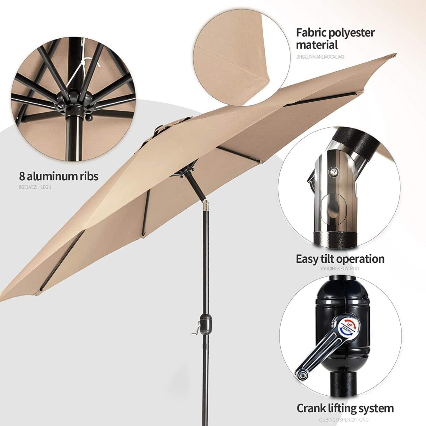 Incbruce - Juego de comedor de hierro forjado para exteriores de 5 piezas con paraguas café, juego de muebles de patio (4 sillas y 1 mesa cuadrada con orificio para paraguas de 1.5 pulgadas) - Mesa de