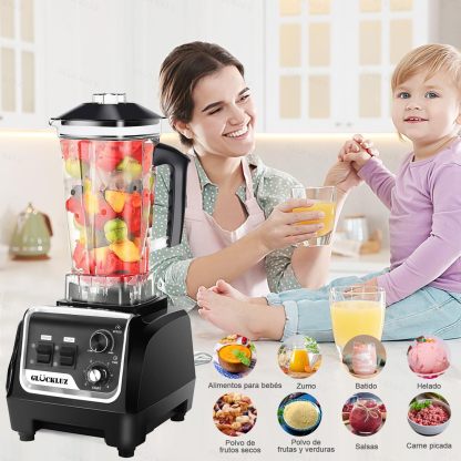 Glückluz Licuadora Profesional Uso Rudo 1800W 2L+Adicional 800ml, Doméstico Comercial Industrial Batidora de Verduras Extractor de Velocidad Ajustable y Hielo Picado a Fondo Extractora