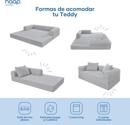 Naap Concept Sofá Cama Teddy Chenille | Diseño Convertible | Hecho 100% de Espuma | Comodidad y Versatilidad | 200x100x65 cm (Oxford)